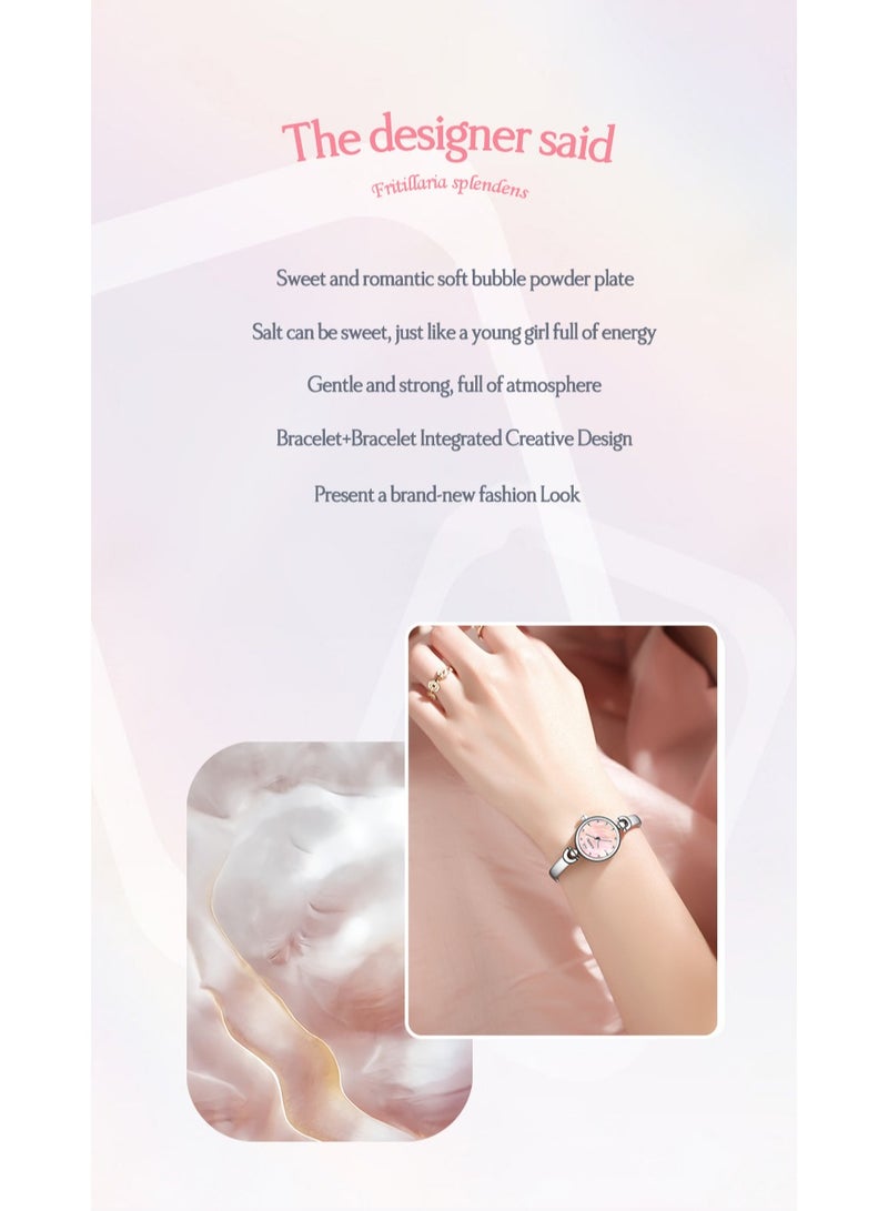 xozgdovg Mermaid ladies watch fashion compact watch simple Joker bracelet watch trend bracelet watch quartz watch female /KD3012 silver shell powder steel belt  - Image 2