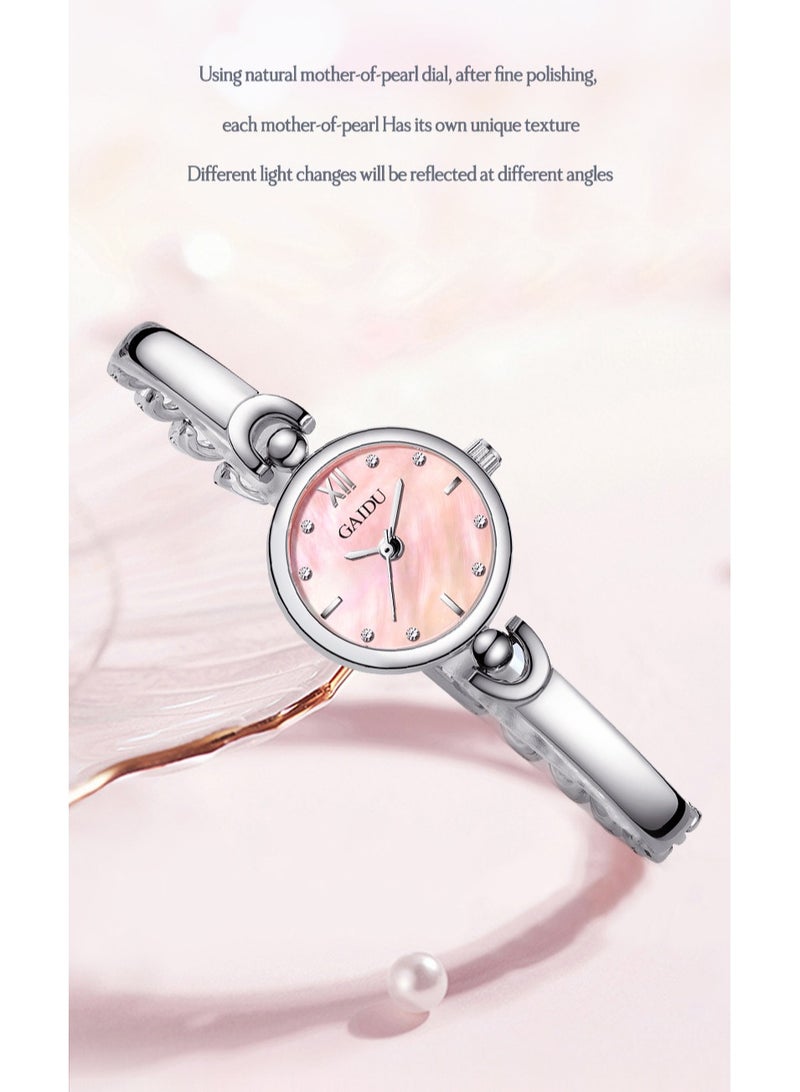 xozgdovg Mermaid ladies watch fashion compact watch simple Joker bracelet watch trend bracelet watch quartz watch female /KD3012 silver shell powder steel belt  - Image 3