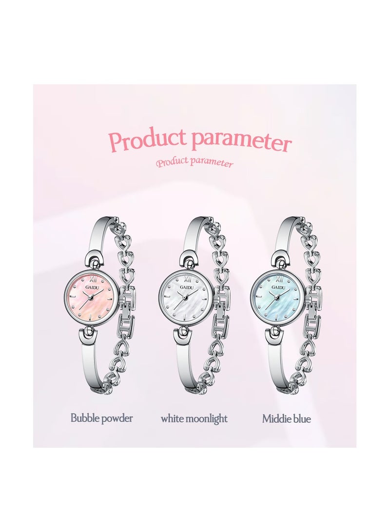 xozgdovg Mermaid ladies watch fashion compact watch simple Joker bracelet watch trend bracelet watch quartz watch female /KD3012 silver shell powder steel belt  - Image 5