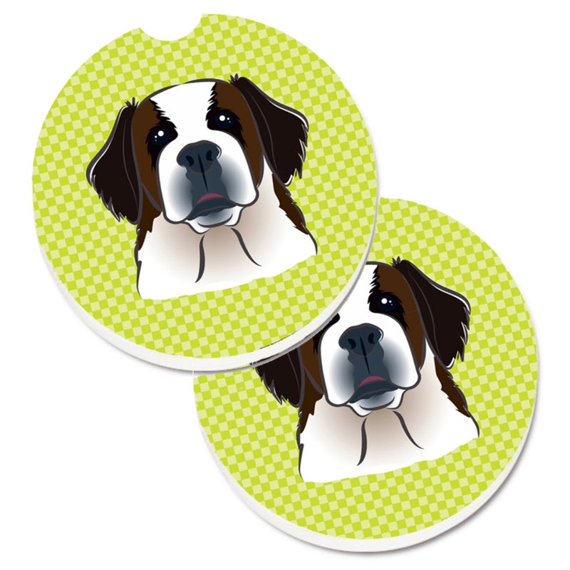 Caroline's Treasures ""Caroline's Treasures Checkerboard Lime green Saint Bernard Set of 2 Cup Holder Car Coasters BB1308CARC  2.56  Multicolor"" 