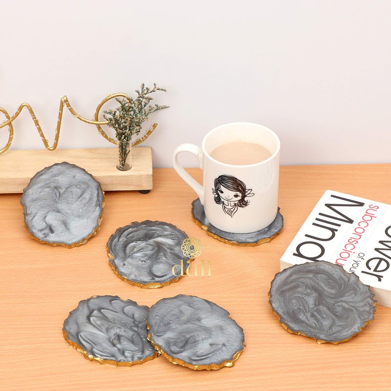 DULI Set of 6 Resin Tea Coasters (10 * 8 cm) (Grey) - Image 5