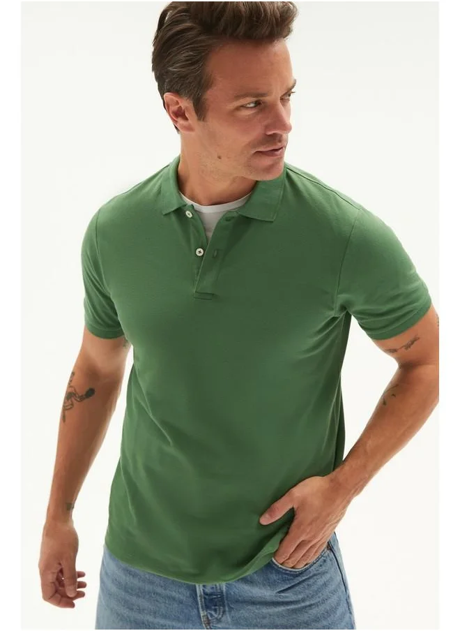 جون June Men 100% Cotton Basic Relaxed Fit Polo Neck Tshirt Green