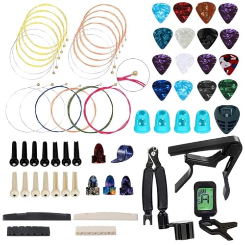 NERECNDENS 66PCS Guitar Accessories Kit, Acoustic Changing Tool, Including Guitar Acoustic Strings, Picks, Capo, String Winder&Cutter, Tuner, Bones, for Players and Beginners - Image 1