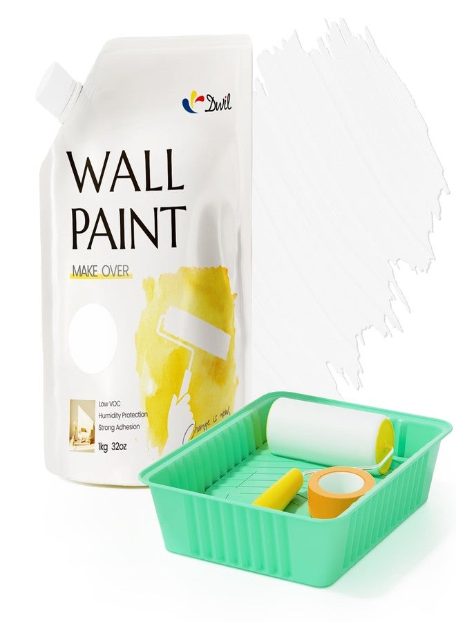 DWIL White Paint for Wall, Water-Based Ceiling Paint with Roller Kit - Interior/Exterior - No Sanding, Quick Drying, Low Odor - Perfect for Wall, Ceiling & More, 50-55sq.ft, 32 Oz, White - Image 1