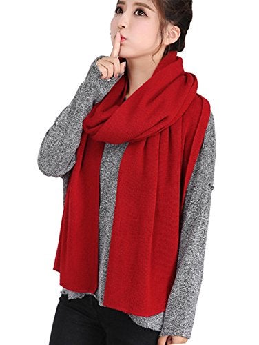 Wander Agio Women's Warm Long Shawl Winter Large Scarf Pure Color Wine Red - Image 1