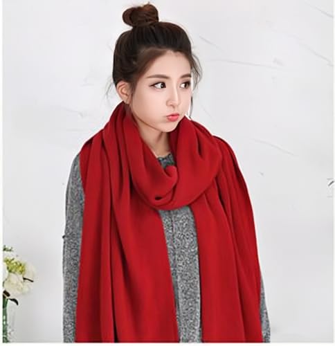Wander Agio Women's Warm Long Shawl Winter Large Scarf Pure Color Wine Red - Image 4