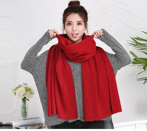 Wander Agio Women's Warm Long Shawl Winter Large Scarf Pure Color Wine Red - Image 2