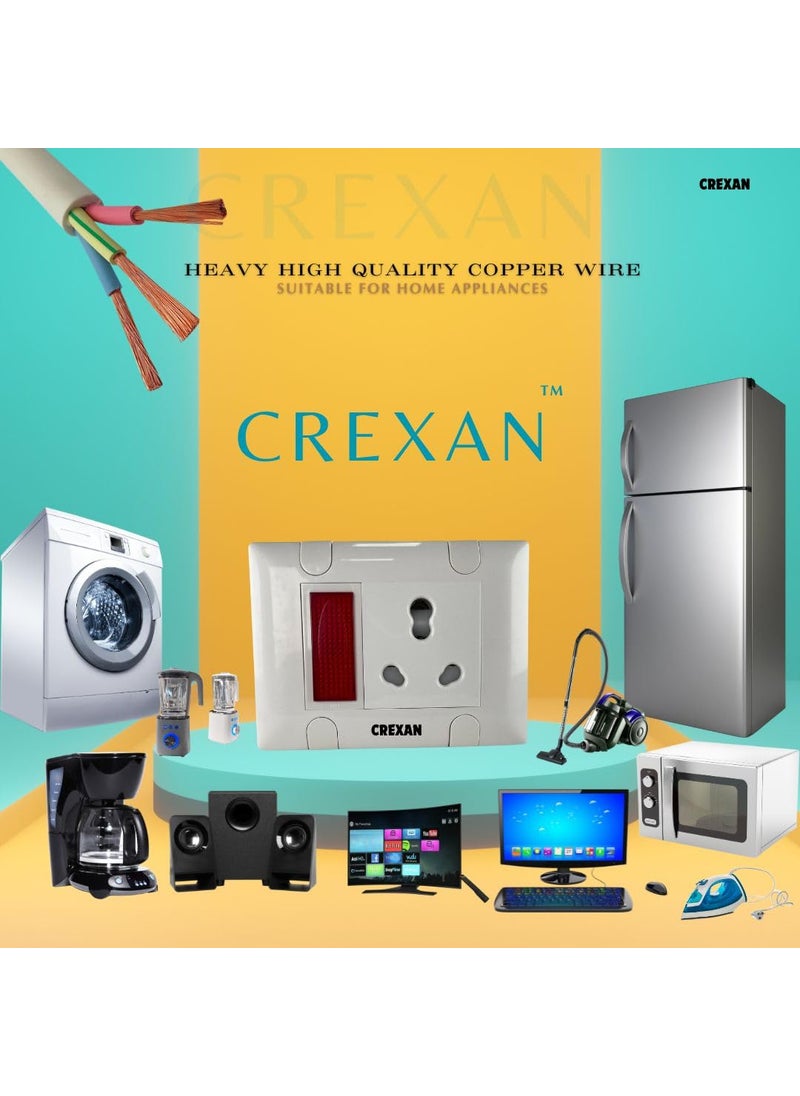 CREXAN Crexan Extension BoardBox 16A2500W Flexible Extension Board with Power Indicator and 6A16A Socket with Safety Shutter 25 Sqmm 3 Core White Copper Wire 2500 Wattage 16A Small Plug 20 Meter  - Image 2
