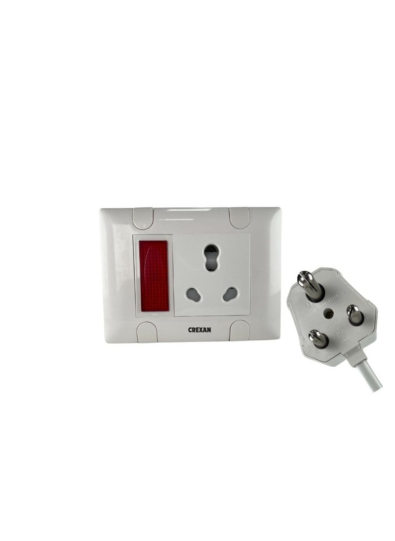 CREXAN Crexan Extension BoardBox 16A2500W Flexible Extension Board with Power Indicator and 6A16A Socket with Safety Shutter 25 Sqmm 3 Core White Copper Wire 2500 Wattage 16A Small Plug 20 Meter  - Image 1
