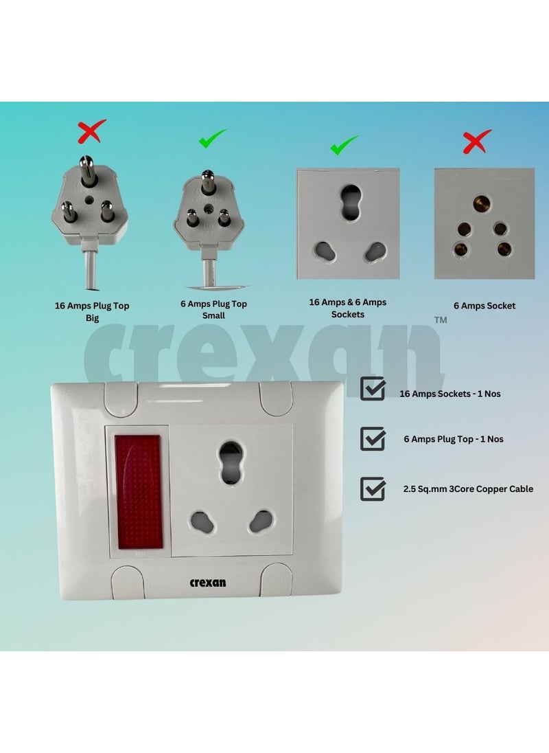 CREXAN Crexan Extension BoardBox 16A2500W Flexible Extension Board with Power Indicator and 6A16A Socket with Safety Shutter 25 Sqmm 3 Core White Copper Wire 2500 Wattage 16A Small Plug 20 Meter  - Image 4