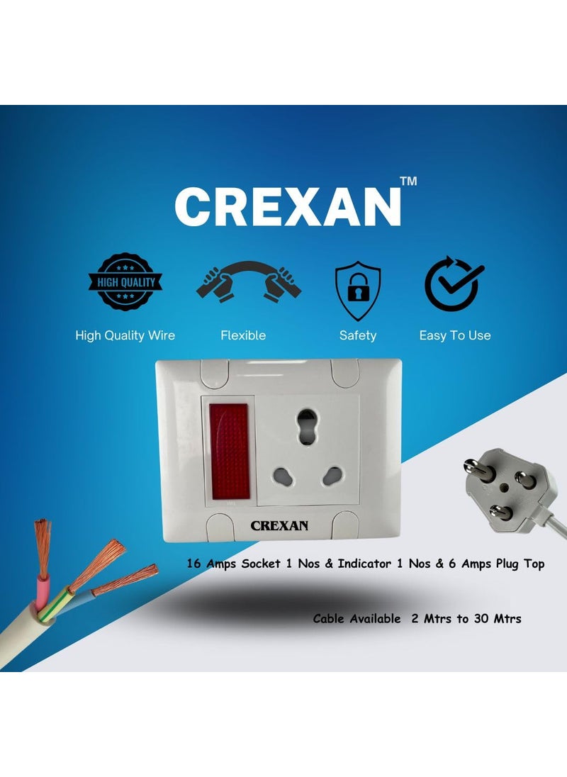 CREXAN Crexan Extension BoardBox 16A2500W Flexible Extension Board with Power Indicator and 6A16A Socket with Safety Shutter 25 Sqmm 3 Core White Copper Wire 2500 Wattage 16A Small Plug 20 Meter  - Image 3