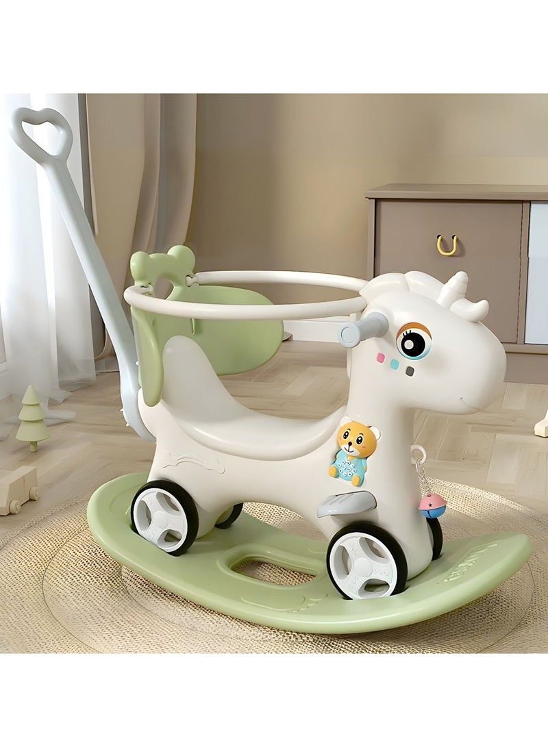 DubaiGallery Interactive Plastic Rocking Horse for Gender Neutral 3-4 Year Olds - Battery Included - 68cm Length - Green Rocking Horses & Back & Push Rod - Image 1