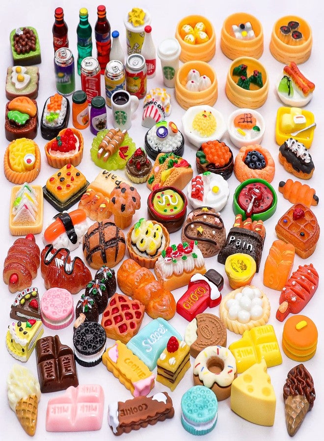 LUYI 80 Pieces Mini Food Drinks Bottle Toys Pretend Food for Dollhouse Kitchen Accessories Mini Play Resin Food Toys - Image 1