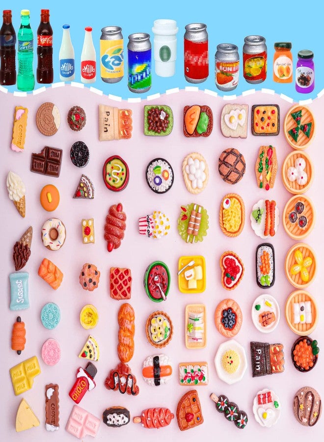 LUYI 80 Pieces Mini Food Drinks Bottle Toys Pretend Food for Dollhouse Kitchen Accessories Mini Play Resin Food Toys - Image 2