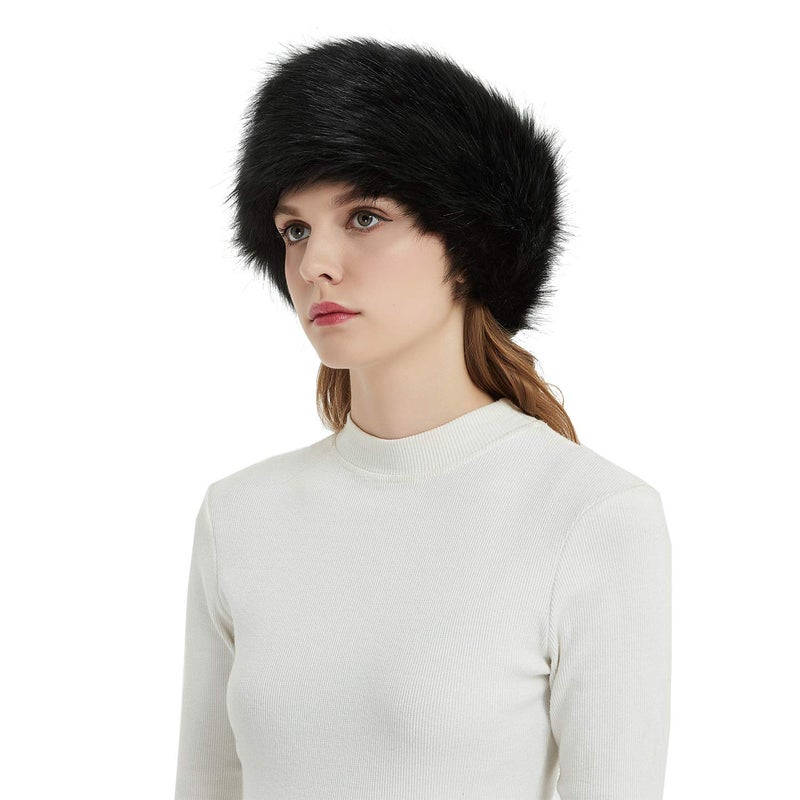 Aurya Faux Fur Headbands Outdoor Ear Warmers Earmuffs Ski Hat Winter Warm Elastic Hairbands Head Wraps for Women Black