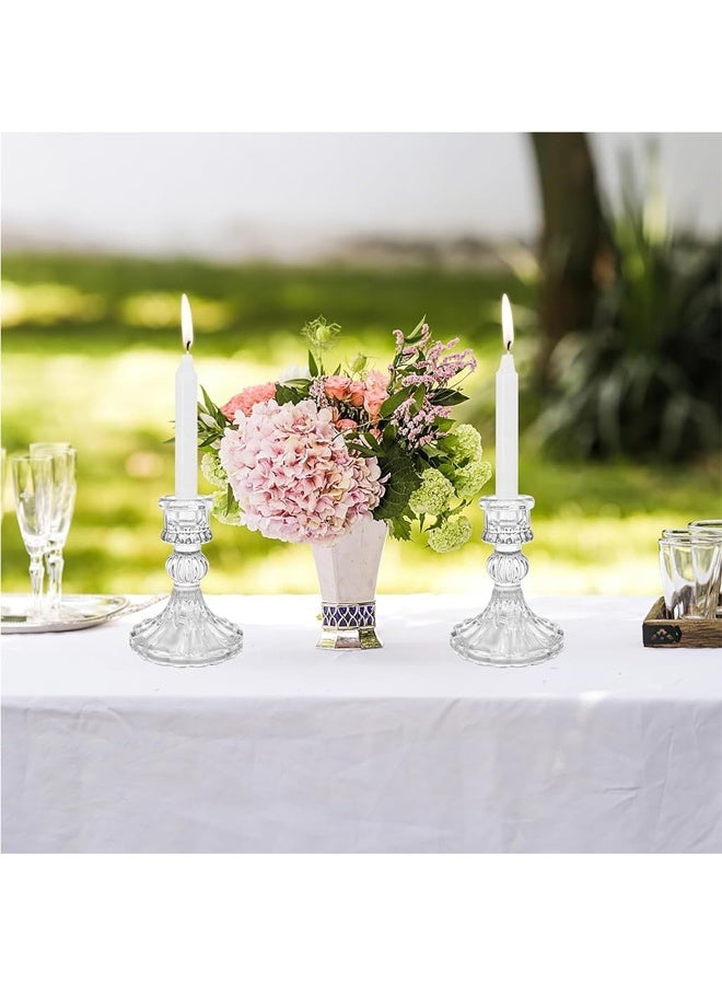 DUNISO 2 Pcs Glass Candle Holders, Include Taper Stripe Candle Stand,Candle Stick Container Candelabra for Christmas Decorations Table Centerpieces Festival, Wedding Dinner Party，Clear  - Image 5