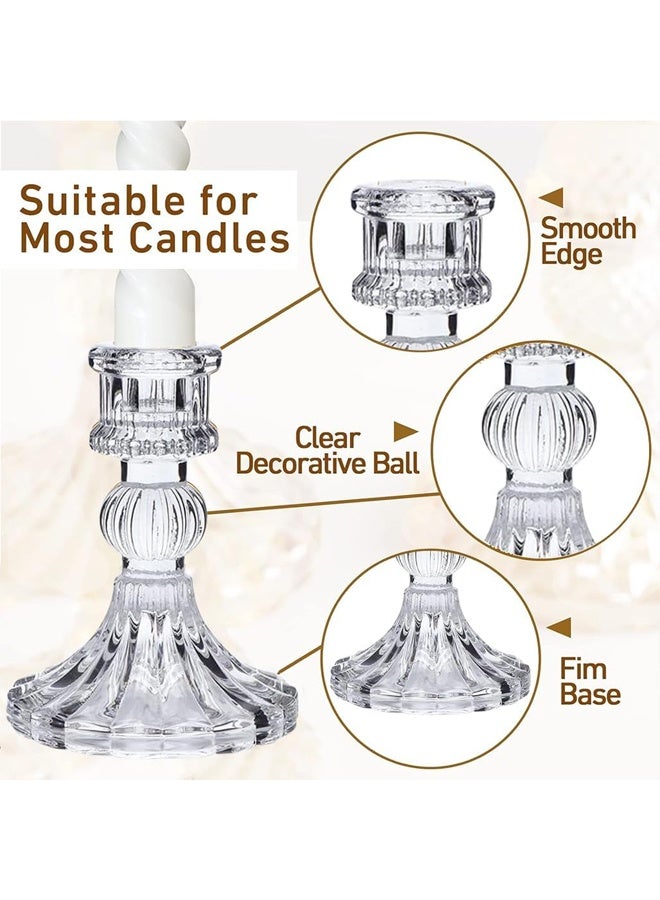 DUNISO 2 Pcs Glass Candle Holders, Include Taper Stripe Candle Stand,Candle Stick Container Candelabra for Christmas Decorations Table Centerpieces Festival, Wedding Dinner Party，Clear  - Image 2