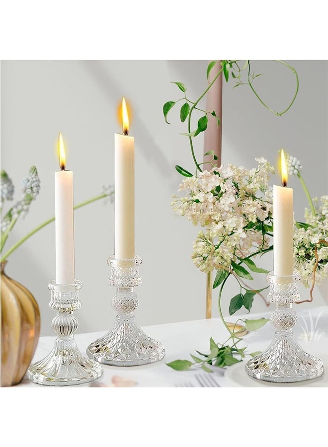 DUNISO 2 Pcs Glass Candle Holders, Include Taper Stripe Candle Stand,Candle Stick Container Candelabra for Christmas Decorations Table Centerpieces Festival, Wedding Dinner Party，Clear  - Image 3