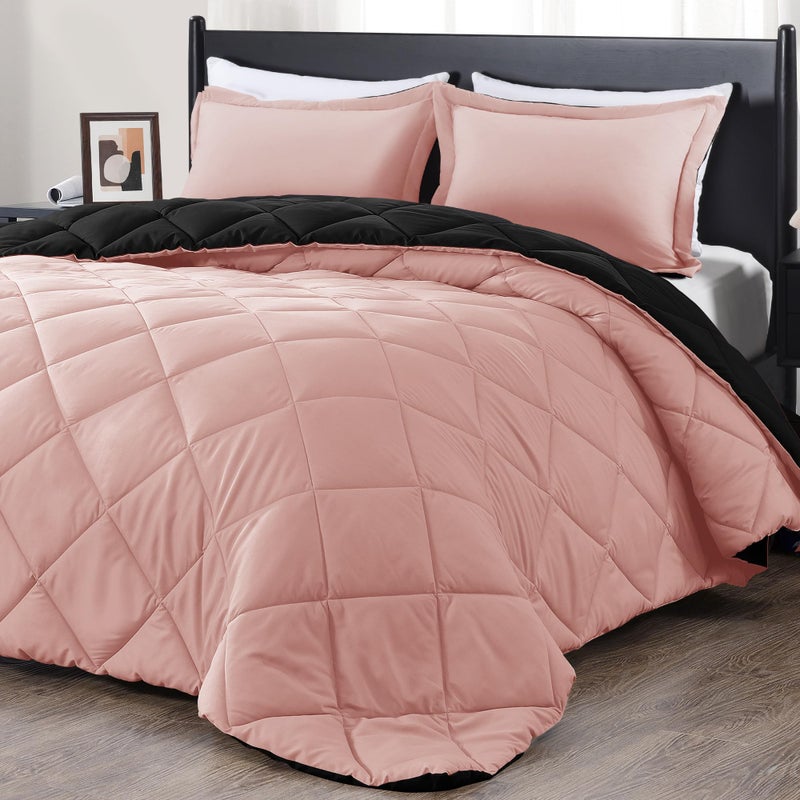 downluxe Queen Comforter Set  Pink and Black Queen Comforter Soft Bedding Sets for All Seasons 3 Pieces  1 Comforter 88x92 and 2 Pillow Shams20x26
