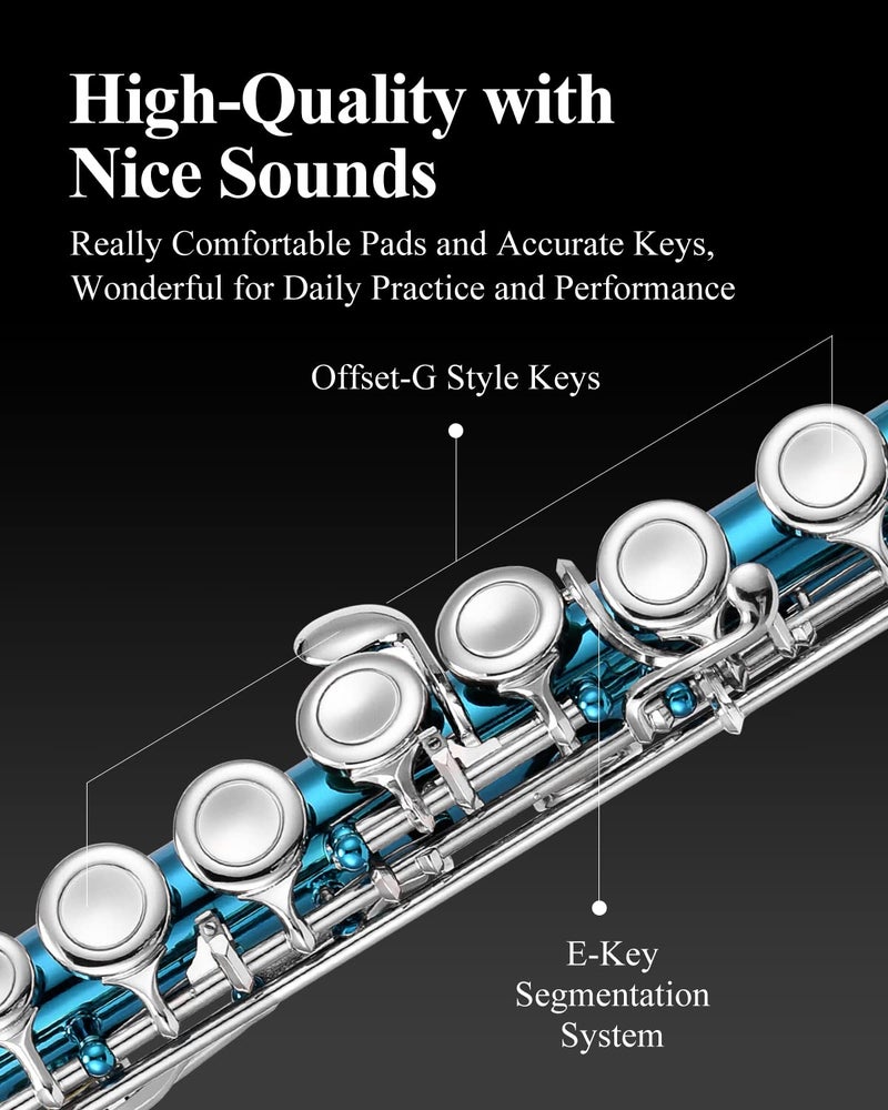 Eastar Closed Hole 16 Keys Flute for Beginner Kids Student with Fingering Chart, Cleaning Kit, Stand, Case, Gloves, Tuning Rod, Sky Blue, EFL-1SB - Image 3