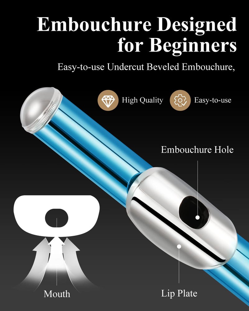 Eastar Closed Hole 16 Keys Flute for Beginner Kids Student with Fingering Chart, Cleaning Kit, Stand, Case, Gloves, Tuning Rod, Sky Blue, EFL-1SB - Image 2
