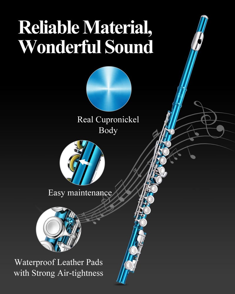 Eastar Closed Hole 16 Keys Flute for Beginner Kids Student with Fingering Chart, Cleaning Kit, Stand, Case, Gloves, Tuning Rod, Sky Blue, EFL-1SB - Image 5