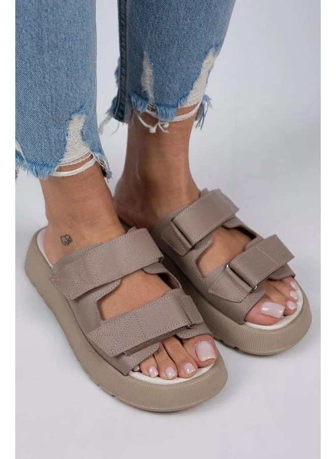 Manijero  Farah Women's Genuine Leather Double Strap Mink Beige Slippers - Brown (39) for Women | Best Price UAE
