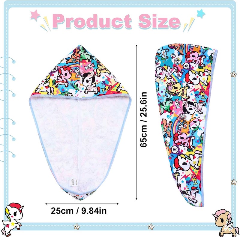 Tokidoki 2 Pack Unicorno Microfiber Hair Towel, 23.6"X10" Cartoon Hair Towel Wrap for Women, Super Absorbent Soft Hair Drying Towel for Curly Hair Long Hair - Image 2