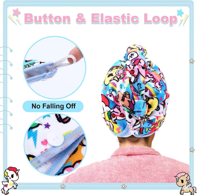 Tokidoki 2 Pack Unicorno Microfiber Hair Towel, 23.6"X10" Cartoon Hair Towel Wrap for Women, Super Absorbent Soft Hair Drying Towel for Curly Hair Long Hair - Image 3