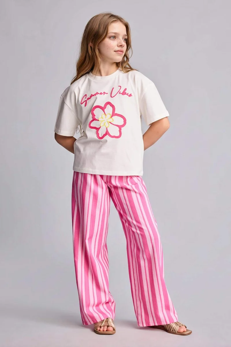 ديفاكتو Girl Striped Wide Leg Trousers