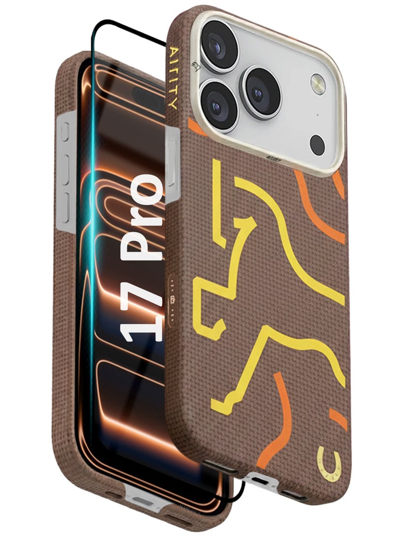 AIRITY Horse Style Bamboo Fiber Protective Case for iPhone 17 Pro – Ultra Durable, Lightweight & Premium Design with Screen Protector Brown Yellow - Image 1