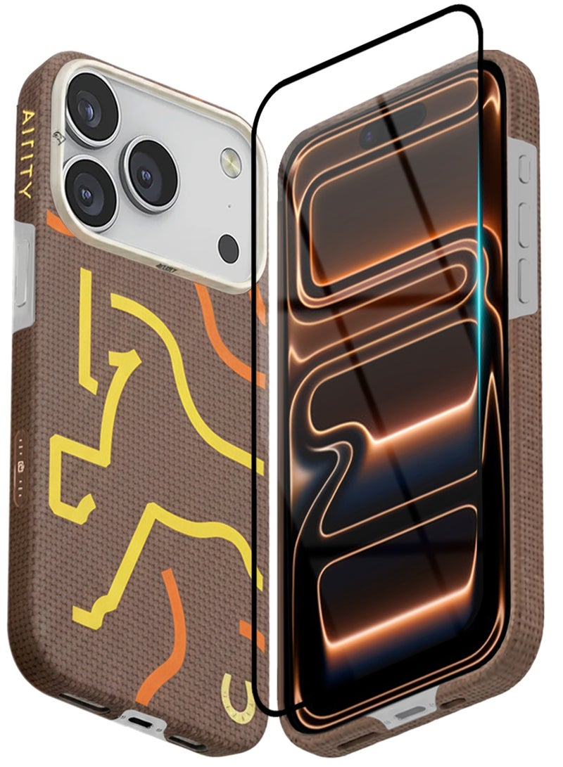 AIRITY Horse Style Bamboo Fiber Protective Case for iPhone 17 Pro – Ultra Durable, Lightweight & Premium Design with Screen Protector Brown Yellow - Image 2