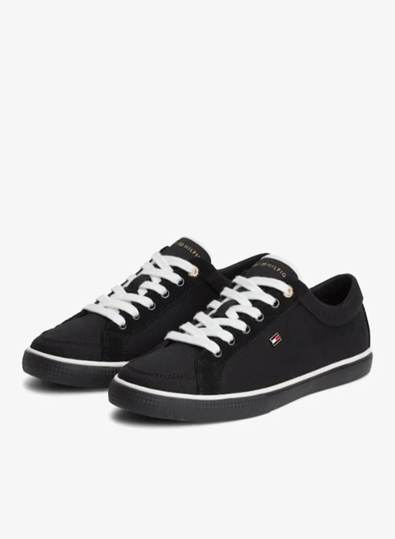 Tommy Hilfiger Ecru/Black Canvas Enamel Flag Trainers for Women | Best Price UAE