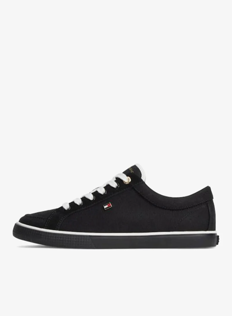 Tommy Hilfiger Ecru/Black Canvas Enamel Flag Trainers for Women | Best Price UAE