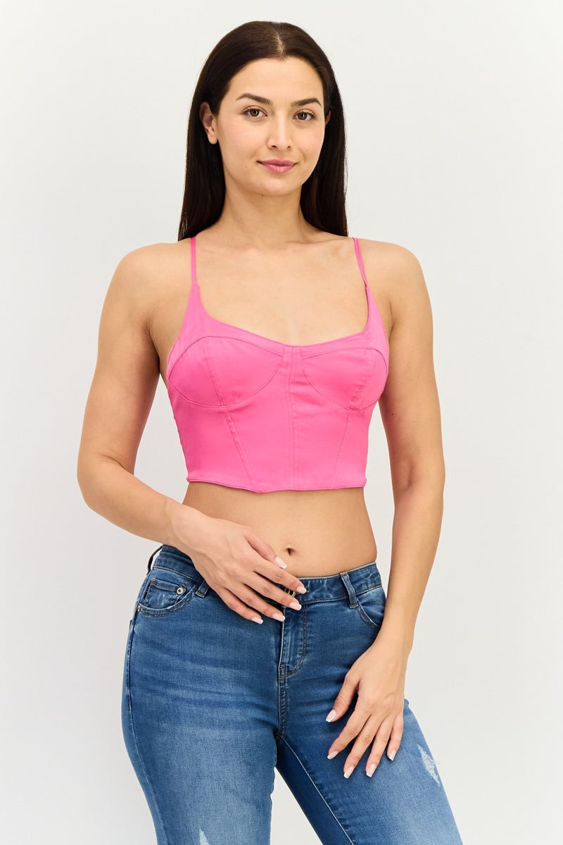 Bershka بلوزة نسائية بدون أكمام بتصميم قلب، وردية - Image 1