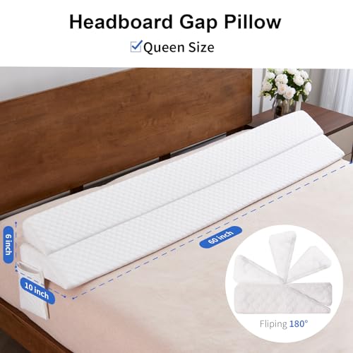 EUHAMS Queen Size Bed Wedge Pillow - Bed Gap Filler Mattress Wedge Headboard Pillow Close The Gap 0-7" Between Your Headboard and Mattress or Wall for Sleeping Backrest Pillow (60"x10"x6" White) - Image 3