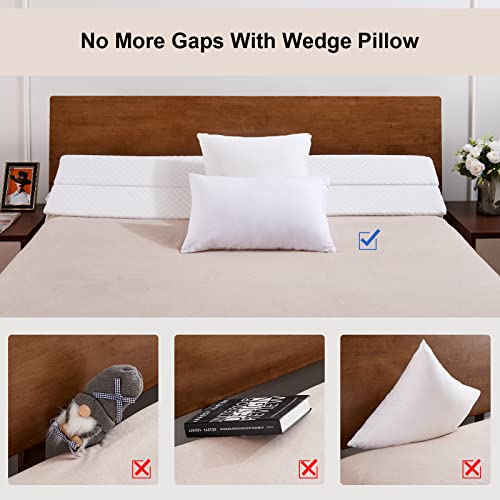 EUHAMS Queen Size Bed Wedge Pillow - Bed Gap Filler Mattress Wedge Headboard Pillow Close The Gap 0-7" Between Your Headboard and Mattress or Wall for Sleeping Backrest Pillow (60"x10"x6" White) - Image 2