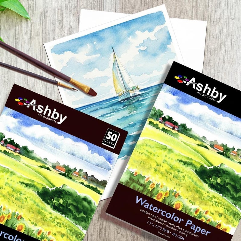 ASHBY 100 Sheets of Practice Watercolor Paper (9" x 12") - 190 GSM, Acid-Free and Cold Pressed.. Perfect for Painting, Sketching or Drawing. Wet, Dry and Mixed Media. Bulk Pack - Image 5