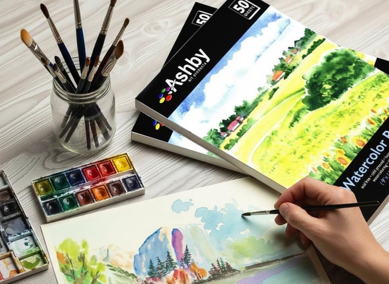 ASHBY 100 Sheets of Practice Watercolor Paper (9" x 12") - 190 GSM, Acid-Free and Cold Pressed.. Perfect for Painting, Sketching or Drawing. Wet, Dry and Mixed Media. Bulk Pack - Image 3