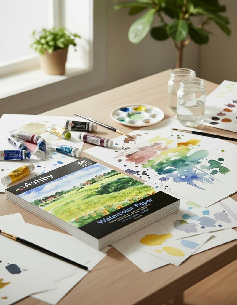 ASHBY 100 Sheets of Practice Watercolor Paper (9" x 12") - 190 GSM, Acid-Free and Cold Pressed.. Perfect for Painting, Sketching or Drawing. Wet, Dry and Mixed Media. Bulk Pack - Image 4