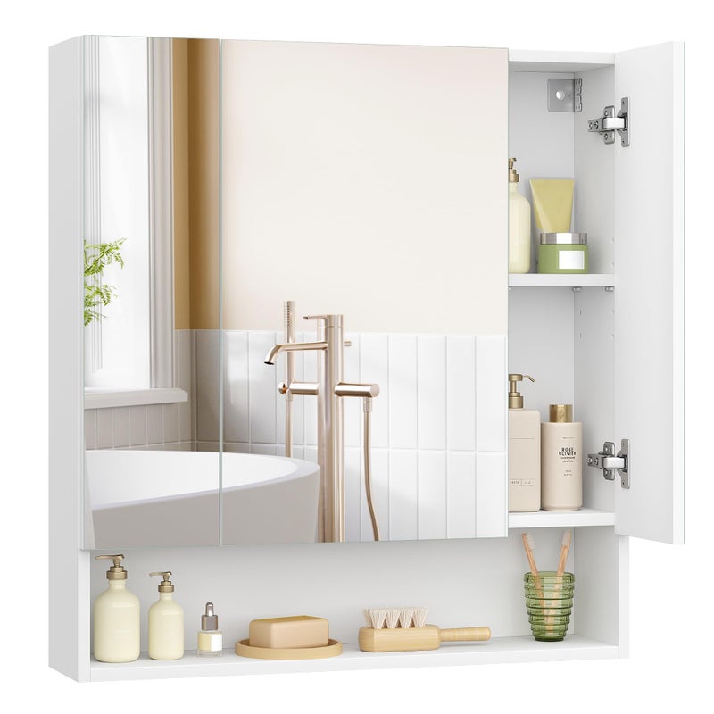 VASAGLE VASAGLE KAILYN Collection  Medicine Cabinet Mirror Bathroom Wall Mirror Cabinet with Storage Open Compartment Adjustable Shelves 65 x 276 x 295 Inches Cloud White UBBK129W01 
