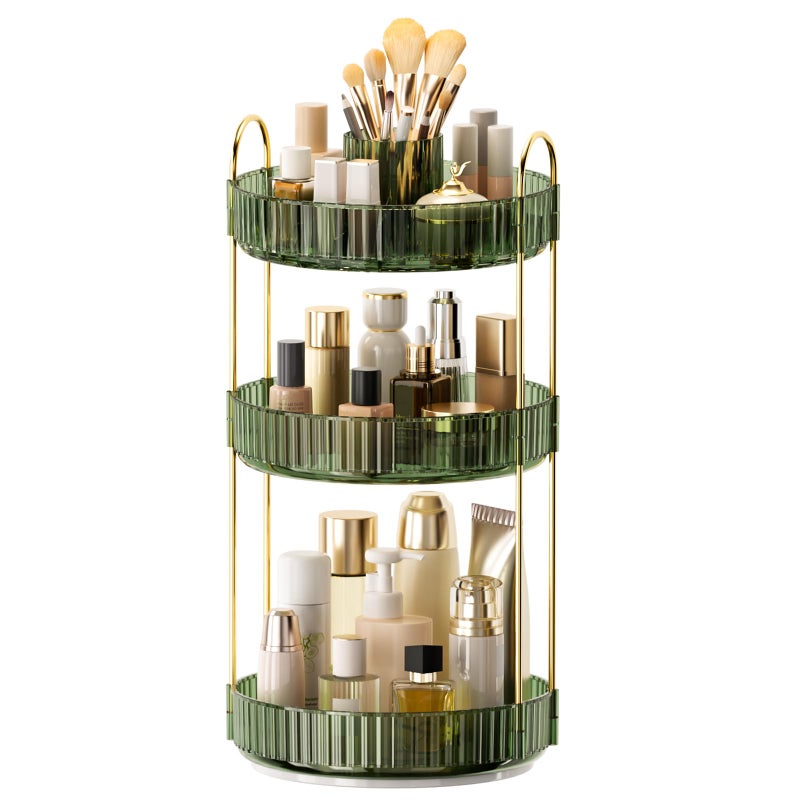BEFSOP 360Â° Rotating Makeup Organizer, Upgraded 3 Tier Skincare Perfume Organizers for Women, Bathroom Organizer Countertop, Clear Cosmetic Dresser Organizer with Makeup Brush Holder, Sink&Counter (Green) - Image 1