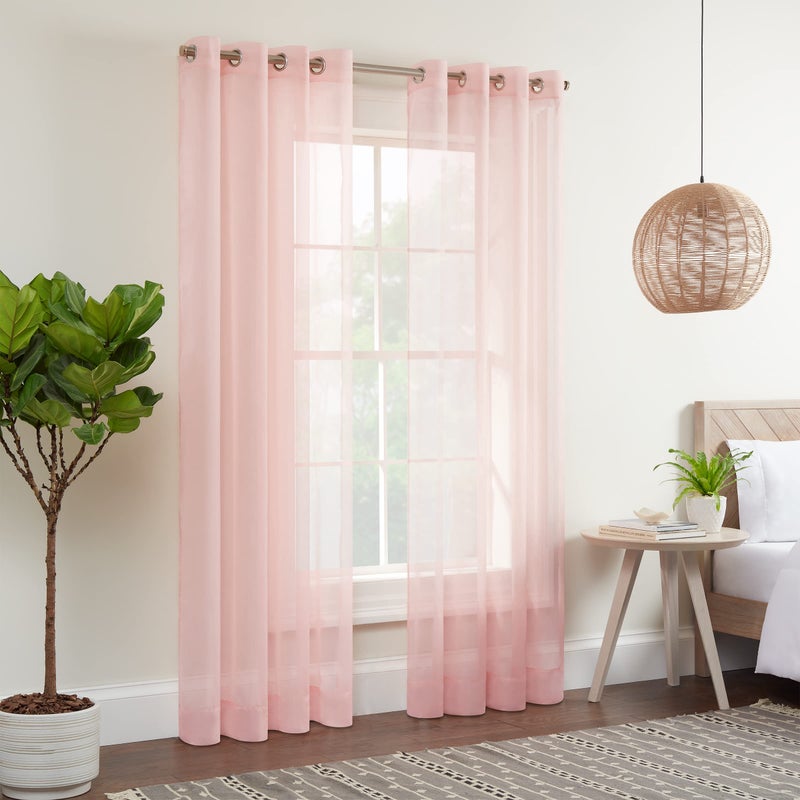 Eclipse Kiara Modern Sheer Voile Light Filtering Grommet Window Curtains for Bedroom (2 Panels)  54 in x 63 in  Blush Pink - Image 4