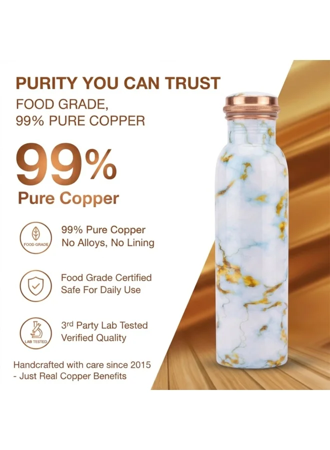 Mobcos Mobcos Sky Gold Marble Copper W Bottle 1 Ltr Mobcos Sky Gold Marble Copper Water Bottle 1 Ltr, 99% Pure Copper Bottle with Leakproof Screw Cap, Handmade Marbled Design, Reusable Water Bottle for Home, Office & Travel  | Best Price UAE
