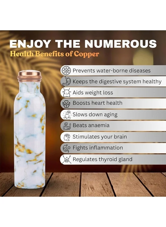 Mobcos Mobcos Sky Gold Marble Copper W Bottle 1 Ltr Mobcos Sky Gold Marble Copper Water Bottle 1 Ltr, 99% Pure Copper Bottle with Leakproof Screw Cap, Handmade Marbled Design, Reusable Water Bottle for Home, Office & Travel  | Best Price UAE