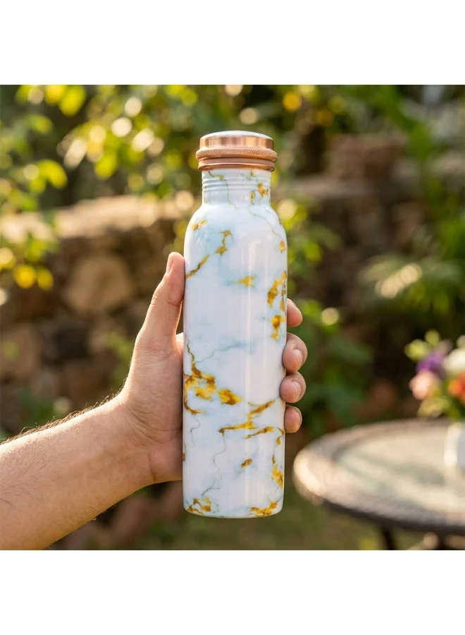Mobcos Mobcos Sky Gold Marble Copper Water Bottle 1 Ltr, 99% Pure Copper Bottle with Leakproof Screw Cap, Handmade Marbled Design, Reusable Water Bottle for Home, Office & Travel