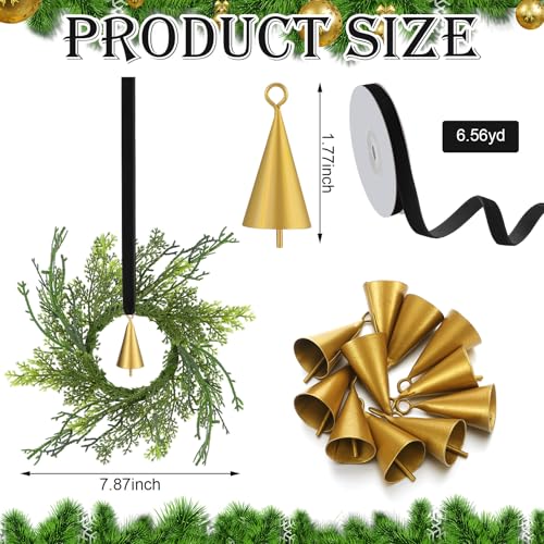 Knitgrip 12 Sets Mini Christmas Wreath for Cabinets 787 Inch Artificial Cypress Cedar Wreath with Vintage Cow Bells Ribbon for Xmas DIY Craft Kitchen Chair Window Fireplace Wall DecorBlack - Image 3