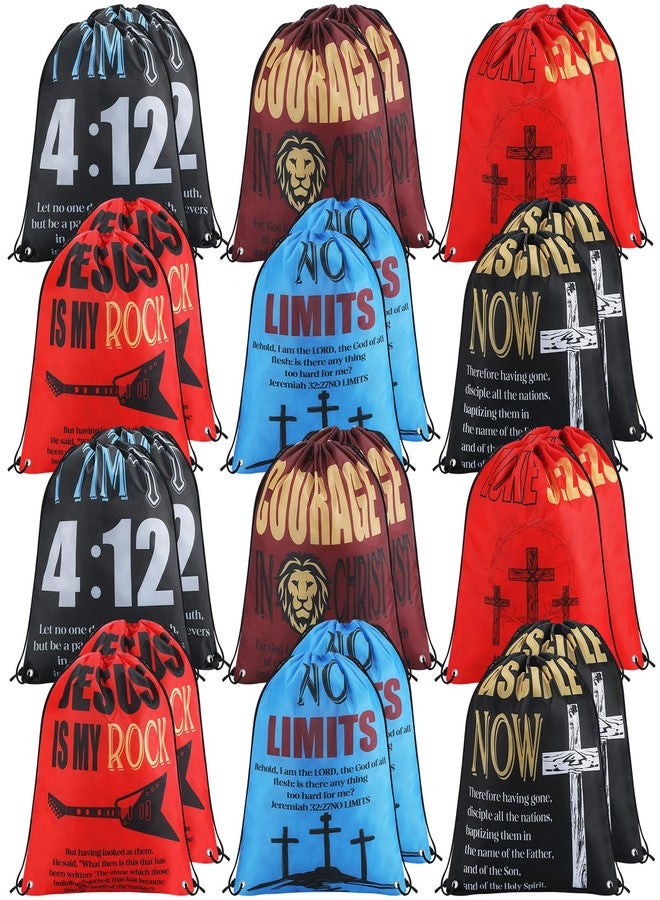 Bulyoou 24 Pcs Religious Drawstring Backpack Christian Drawstring Bags Large Jesus Bible Verse String Bag Sunday School Gifts - Image 1