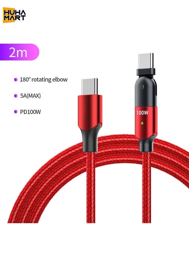 HuHa Mart FXCTL-WYA09 100W 5A USB-C / Type-C to Type-C 180 Degree Rotating Elbow Fast Charging Cable, Length:2m(Red)  - Image 2