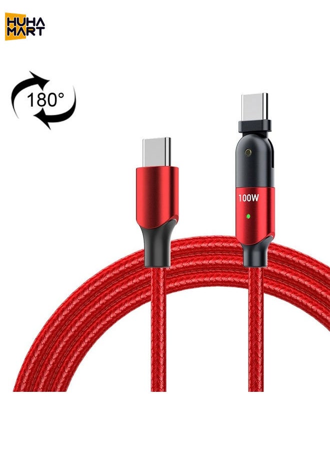 HuHa Mart FXCTL-WYA09 100W 5A USB-C / Type-C to Type-C 180 Degree Rotating Elbow Fast Charging Cable, Length:2m(Red)  - Image 1